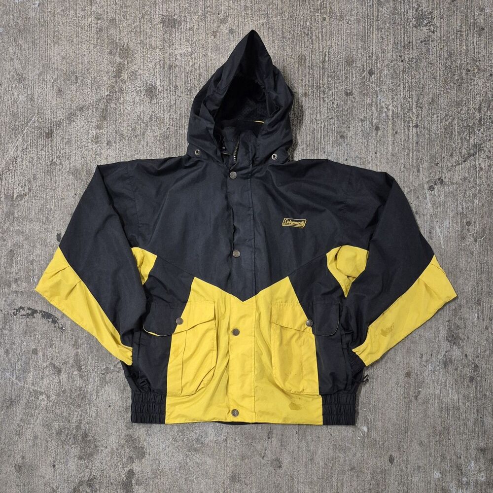 VTG Coleman Weather Jacket Mens L Black Yellow Full Zip